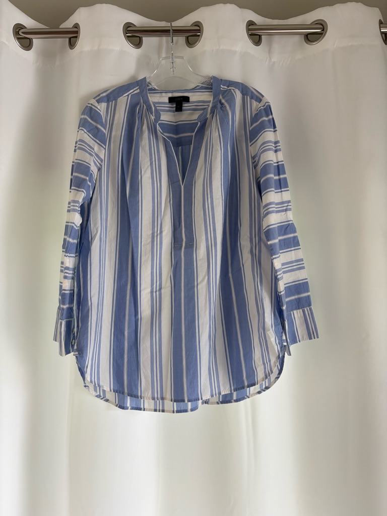 J.Crew Light Blue And White Striped Women’s V-Neck Popover Blouse
